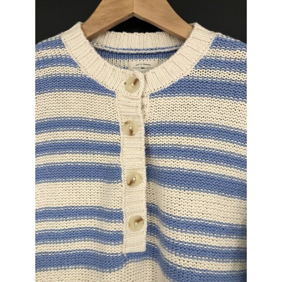 Billabong Women Make Way Stripe Cotton Crop Sweater M Blue & Ivory Coastal Beach - Picture 3 of 7